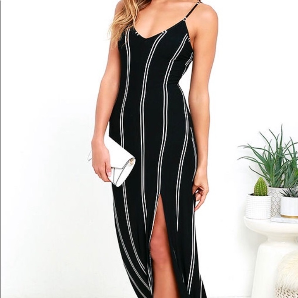 One for the Road Black Striped Maxi Dress